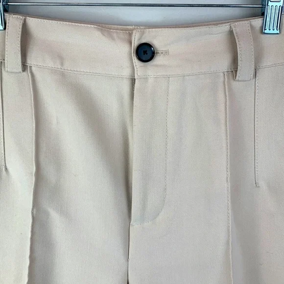 Zara High Waisted Wide Leg Stitch Pleat Pants Cream XS - Picture 7 of 10